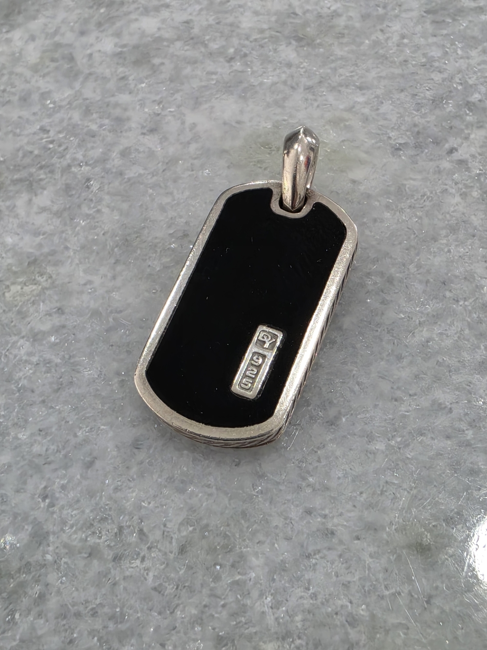 David Yurman Black and Silver Rectangular Dog Tag Pendant